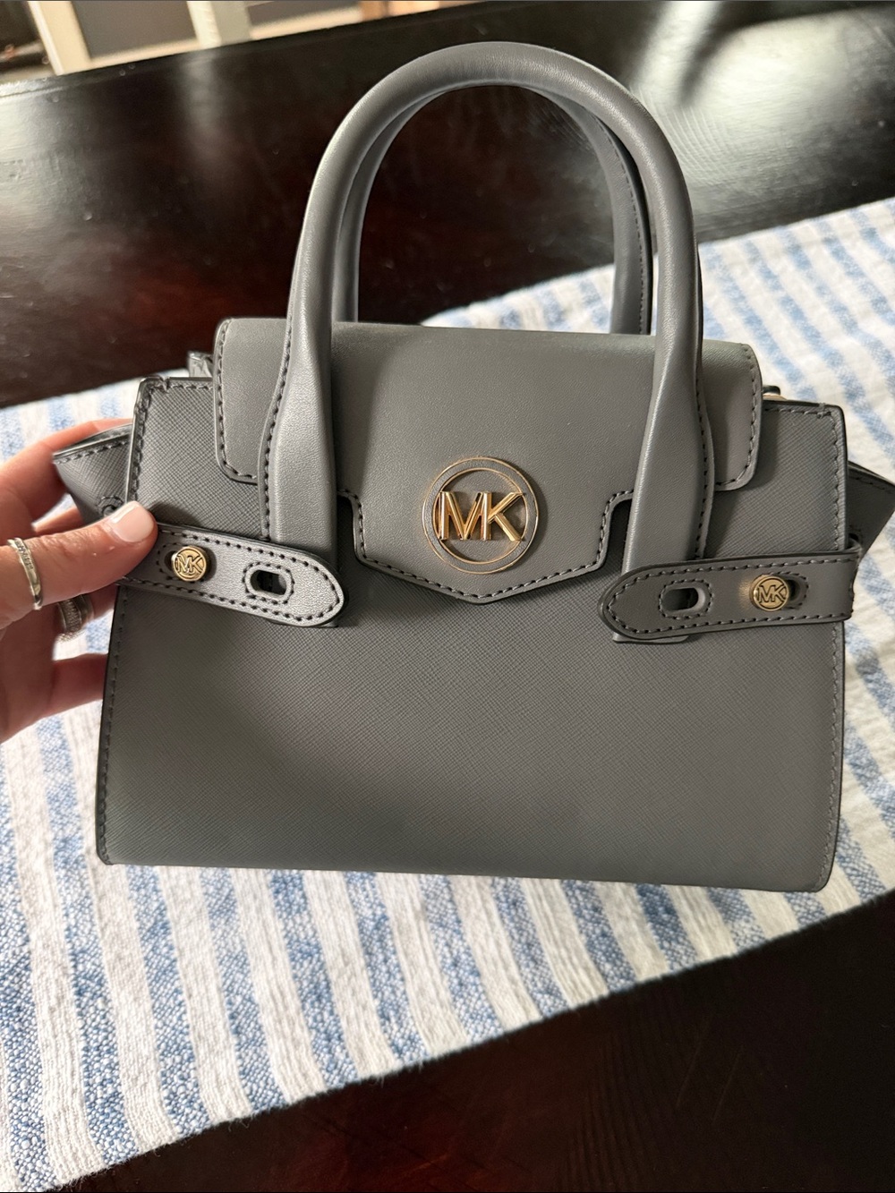 Michael Kors Gray Saffiano Mini Satchel with Gold MK Accent